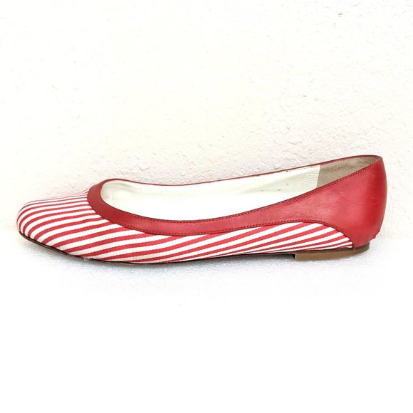 Brooks Brothers Red White Striped Leather Flats 8.5 Cute Date - Picture 1 of 10